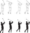 © designershuvo - Golf Swing Sequence Silhouette and Outline Vector Illustration Set