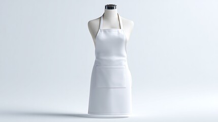 Elegant white apron displayed on a mannequin torso against a seamless background for mockup use