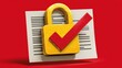 © tawat - Secure padlock illustration featuring a prominent red tick mark symbolizing successful verification approval and completed security check representing safety
