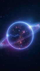 Wall Mural - neon glowing planetary spheres representing futuristic ai driven harmony across intergalactic civili