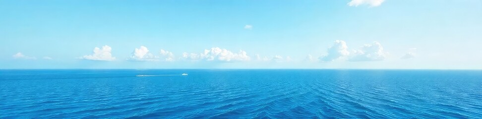 Wall Mural - Vast, unbroken expanse of ocean stretching to the horizon under a clear sky Perfect for travel, nature, and serenity themes Calming blue waters meet the distant skyline , open, sunlight