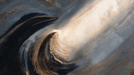  Abstract textured background featuring swirling sand with dark and light contrasting colors. Evokes themes of change, flow, movement and natural patterns. Ideal for design or conceptual projects.