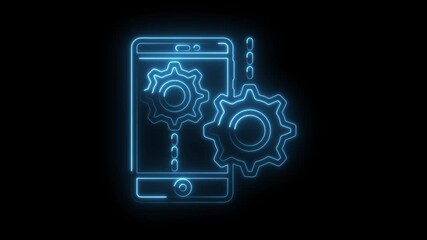 Digital technology smartphone app settings gears and cogs neon glow on black