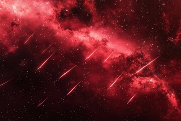 Wall Mural - Celestial display of red meteors streaking through a vibrant cosmic background