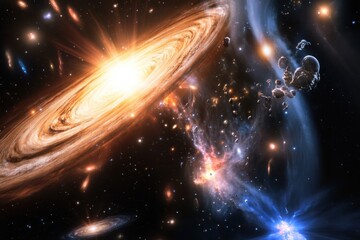 Wall Mural - Galactic explosion with bright star and swirling nebula in deep space environment