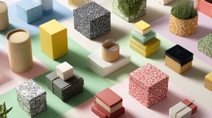 Abstract colorful cubes arrangement creative minimal background modern design photography composition