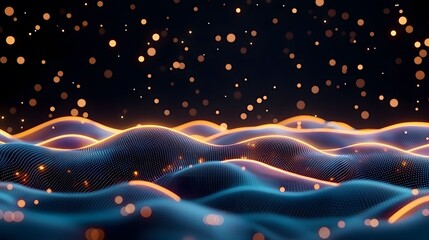 Wall Mural - the image shows an abstract representation of wavy terrain in shades of blue and lined with orange, 