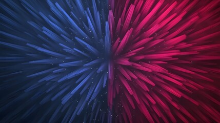 Wall Mural - the image displays an abstract, symmetrical burst pattern with one half dominated by blue tones and 