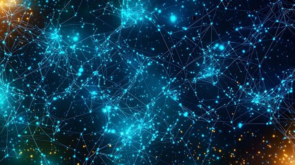 Wall Mural - the image displays a network of interconnected nodes with glowing blue lines against a dark backdrop