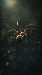  Mysterious Recluse Spider – Web Weaver in Shadows.
An intensely detailed and atmospheric close-up of a Recluse Spider (Loxosceles reclusa, or similar species) meticulously poised on its intricate web