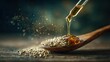 © Anwar - Golden oil drips from pipette onto seeds in wooden spoon