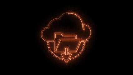 Wall Mural - Neon cloud download symbol animation represents data transfer technology and digital storage