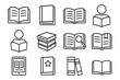 © Charlie - Book and reading outline icon set. Vector symbols for education, library, learning. Ebook, literature, study icons. Editable stroke. Pictogram collection for knowledge.