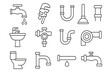 © Jane - Plumbing tools and fixtures vector collection with editable stroke for infographics, articles, books, flyers, banners, cartoons, transparent background icons set