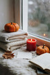 © FU - Window sill sweater candle blank board Festival Winter Decoration Snow frame photos greeting cards mockup photo E-commerce marketing poster Background shooting scene