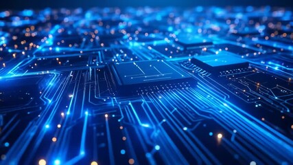 Illuminated Futuristic Motherboard Circuitry: Data Flow and Technological Advancement