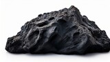 dark volcanic rock with porous texture and jagged edges isolated on a white background