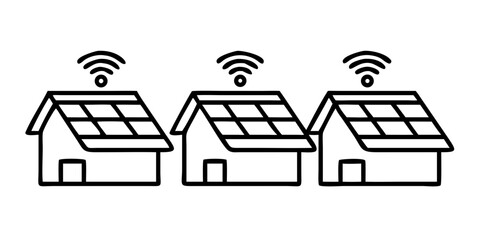 Wall Mural - Vector art of smart home community with solar panels