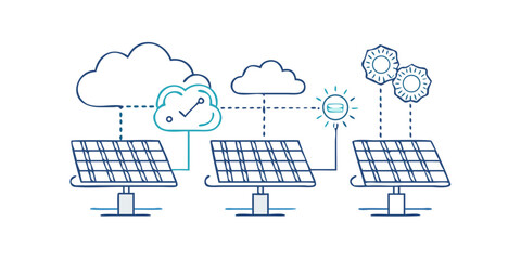 Wall Mural - Vector art of solar panel renewable energy with cloud