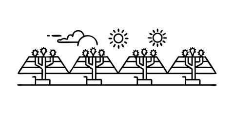 Wall Mural - Vector art of solar panels with sun and cloud