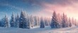 © Riani - Snowy winter wonderland with frosted pine trees under a pastel sky