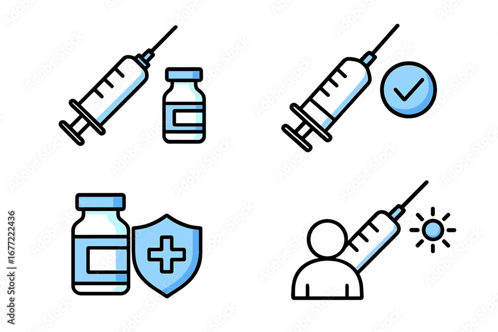 Vaccination icon set. Medical healthcare concept. Syringe for injection ...