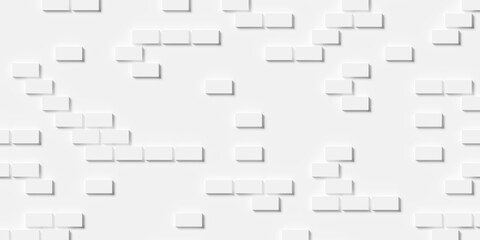 Wall Mural - Large white boxes or bricks geometry brickwall background wallpaper banner, randomly scattered, flat lay top view from above