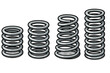 © Carlo - Metal spring coil icon set. Vector cartoon illustration showing growth, progress, or stages. Industrial steel equipment for suspension, pressure, rebound, and flexibility.