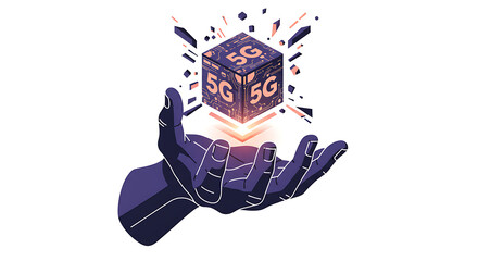Hand Holding 5G Technology Cube Vector Illustration for Next Generation Wireless Network