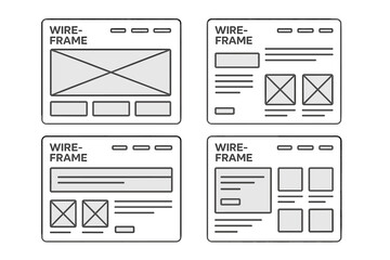 set of website wireframe kit examples. ui ux design layout and prototype. web page wire framing, use