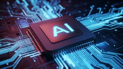 Ai processor close up circuit board glowing technology digital concept