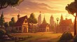 © widiati - Cartoon village street sunset scene