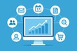 © mamnur - Digital marketing strategy with analytics and business growth icons connected to a computer screen displaying a financial chart