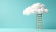 © Bloom - Wooden ladder extending vertically into fluffy white cloud against light blue background