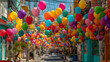 © Axtra - colorful balloons and cheerful crowd in joyful street festival celebration outdoor holiday lifestyle vibrant community event cultural atmosphere and happy festive gathering