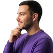 © Galib - Thoughtful young man in purple sweater with hand on chin isolated on transparent background