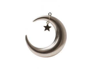 Wall Mural - Silver Crescent Moon with Star Charm on White Background