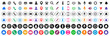 © dlyastokiv - Contact icon set, contact us color buttons. Business card or website icons set address, location, number, fax, email, phone, website, message, name icon collection, communication contact