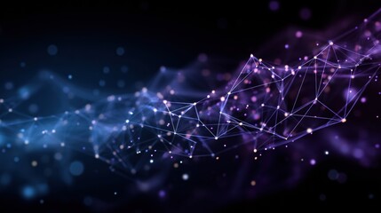 Futuristic glowing network with blue and purple nodes for technology presentations, digital innovation, website banners, software promotion, science projects

