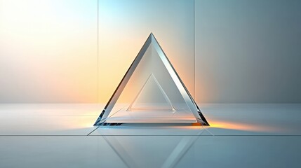 Wall Mural - Triangular Glass Prism on Tiled Surface with Gradient Background