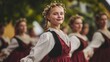 © maxximmm - Women traditional clothing dancing. Realistic video of a dance in the city of oslo in norway. A field of cultural dancers in the depth of the field. Women dressed in traditional attire lifestyle.