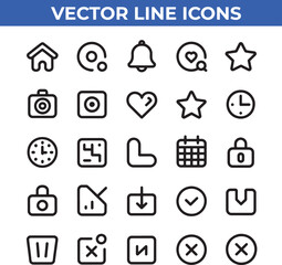 vector line icons: ui, app & web interface set