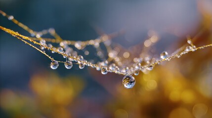 Dew-Kissed Web: A captivating macro shot of a spider's web, adorned with glistening water droplets, showcasing nature's delicate beauty and intricate design. 