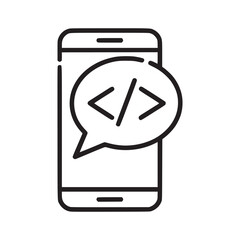 Illustration of a smartphone with a code symbol in a speech bubble on a white background