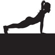 © John - Silhouette of a woman in plank position against a white background on a black surface area