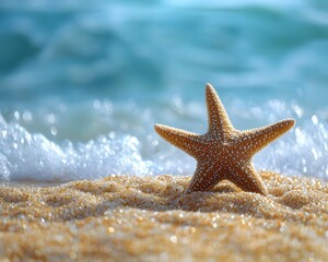 Wall Mural - serene starfish resting on golden sand beach
