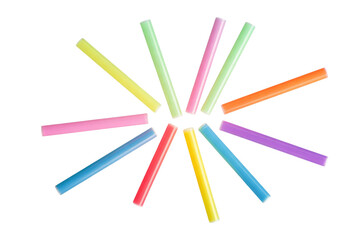 Wall Mural - A colorful arrangement of twelve pastel-colored sticks radiating outwards on a transparent background. background removed