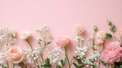 Wall Mural - a delicate arrangement of pastel-colored flowers, including roses, carnations, and peonies, adorns a