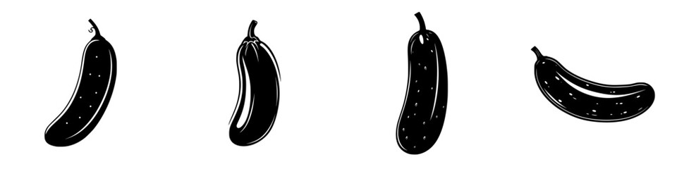 Wall Mural - Unique collection of minimalist black-and-white vector illustrations depicting various eggplant shapes and sizes