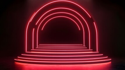 Wall Mural - a vibrant neon red archway stage design with tiered steps, ideal for product displays or presentatio